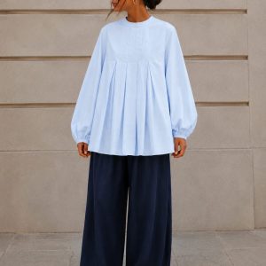 Blouse plissée en coton Bleu ciel