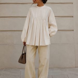 Blouse plissée en coton vanille
