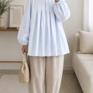 Blouse plissée en coton Bleu ciel